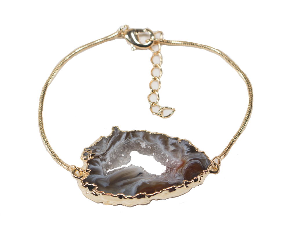 Agate Geode Bracelet with Gold or Silver Trim 