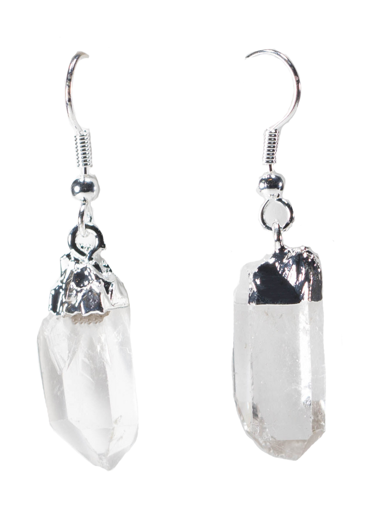 Raw Gemstone Points Earrings with Silver 