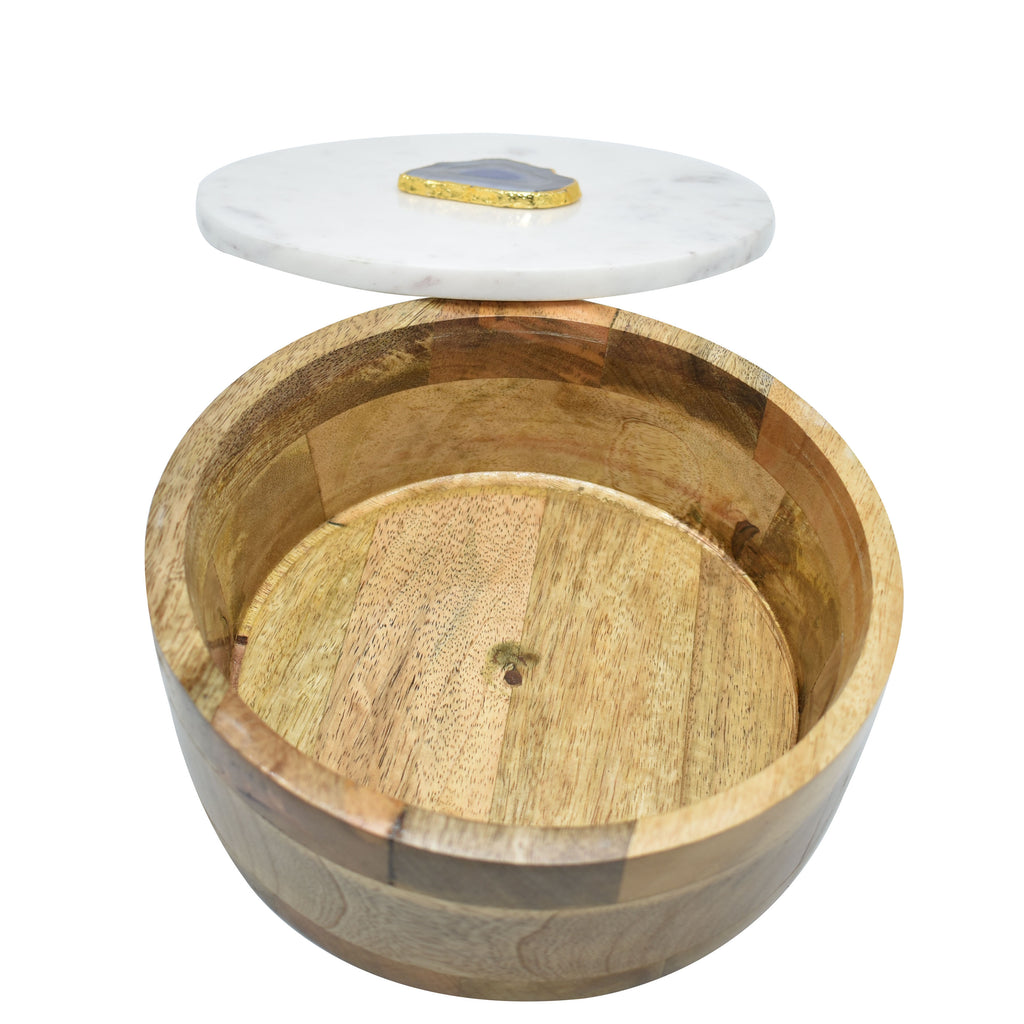 Round Wooden Box with Marble Lid