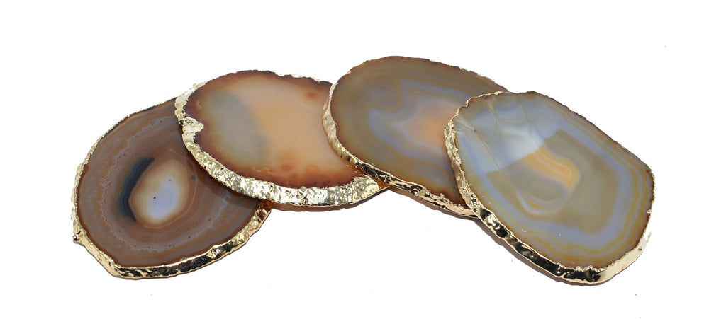 Agate Coasters with Gold Trim, Set of 4