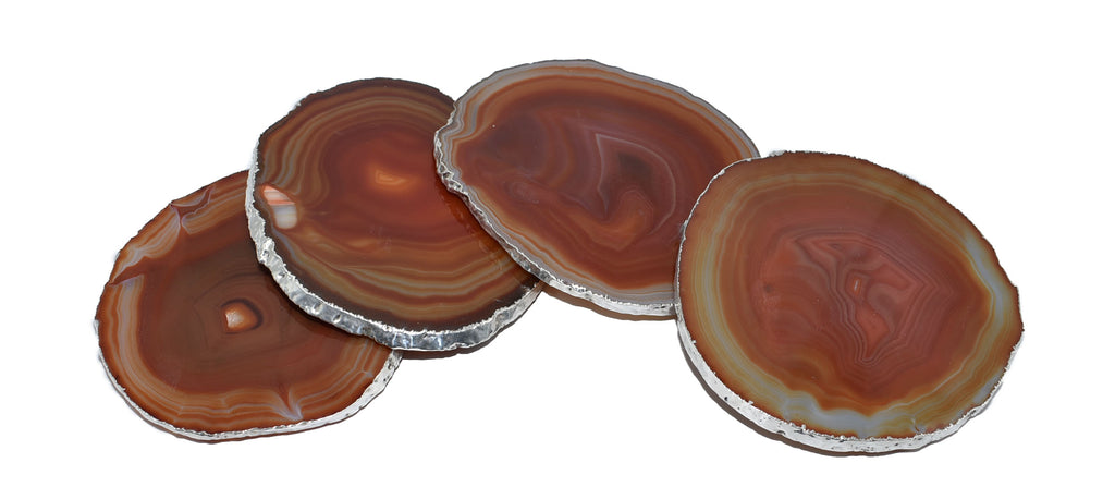 Agate Coasters with Silver Trim, Set of 4