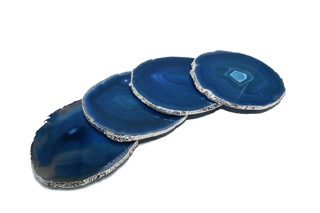 Set of 4 Agate Coasters with Silver trim 