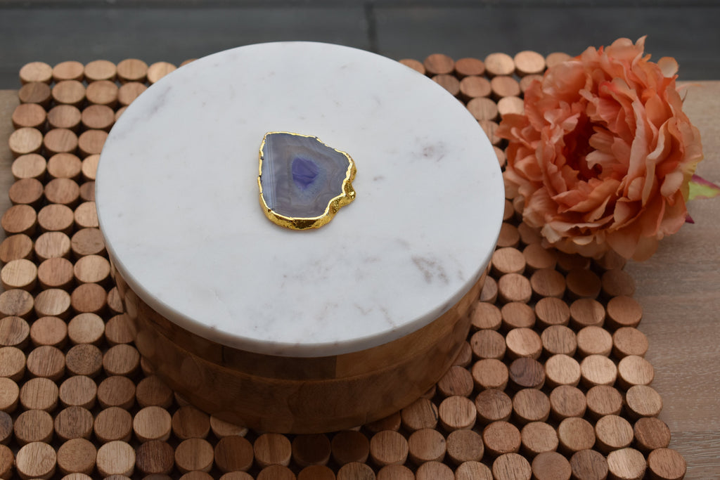 Round Wooden Box with Marble Lid 