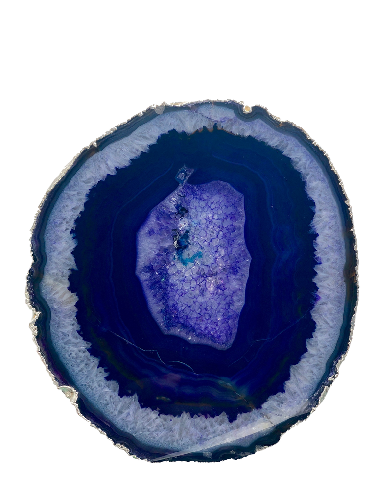 Agate Thick Decorative Platter with Silver Trim 